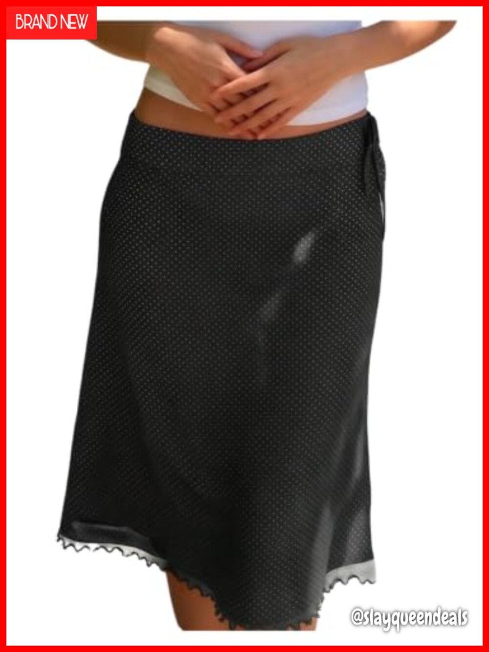 Medium Stretch Mesh Polka Dots Midi Skirt Ruffle A-Line